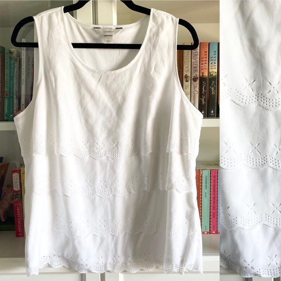 C.J. Banks Perforated Lace Layered Scalloped Sleeveless Blouse - Picture 1 of 10